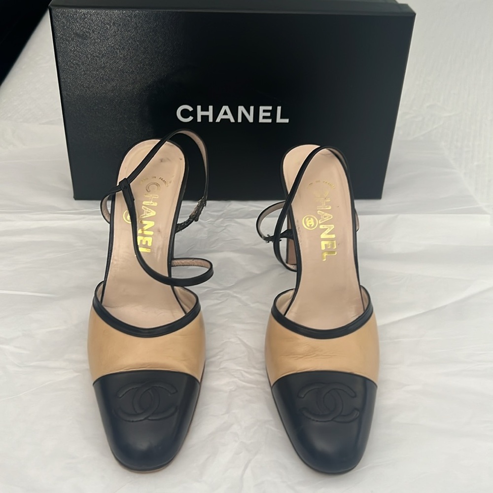 Chanel Women's Black and Tan Heels / sale